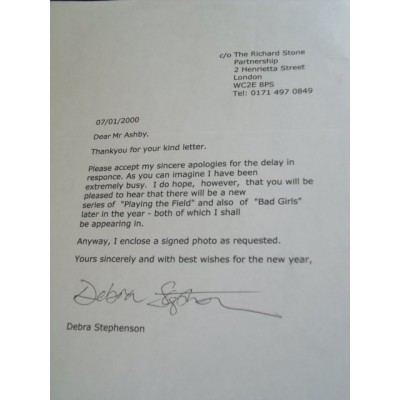 Debra Stephenson Signed Letter (Bad Girls; Coronation Street)