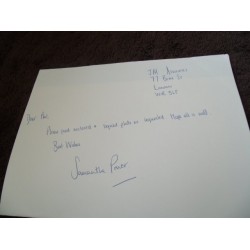 Samantha Power Signed Note (Coronation Street; Little Britain; Shameless)