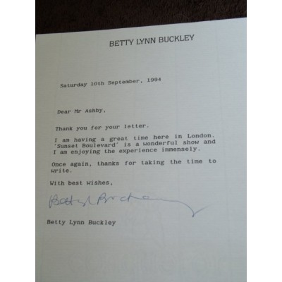 Betty Lynn Buckley Signed Letter (Eight Is Enough, Oz)