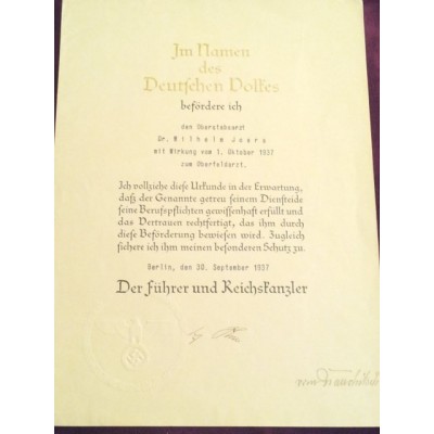 Adolf Hitler and Werner Blomberg Signed Document 1937