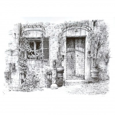 Jonathan Wood pencil drawing - Cottage