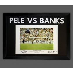 Pele & Gordon Banks Dual Signed Football Photo