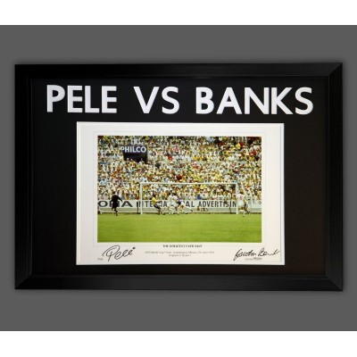 Pele & Gordon Banks Dual Signed Football Photo