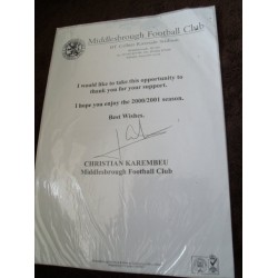 Christian Karembeu Signed Letter (France; Middlesbrough)