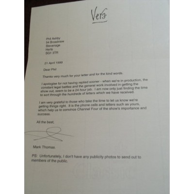 Mark Thomas Signed Letter